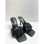 Abound  Sandals Womens Size 8.5 Black Faux Leather Woven Slip On Square Toe Heels Photo 2