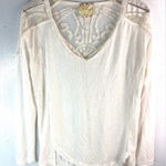 Free People  M Boho Lace Trim V-Neck Long Sleeved Top in Off-White Photo 0