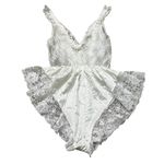 Vintage Tosca Lingerie Teddy Silky White Nylon Pink Rib Ruffle Lace Size Small Photo 9