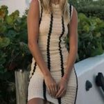 Monrow Vertical Striped Sleeveless Crochet Knit Bodycon Dress Cream/Black Small Black Photo 2