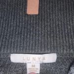 Lunya Good in Bed Waffle Sweater Cotton Silk Henley Onyx Front Button Heavy Knit Gray Size M Photo 9