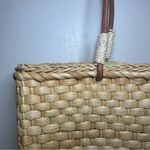 Rattan Straw Woven Shoulder Bag with Embroidery. Tan Photo 2