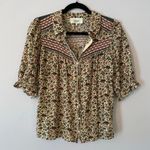 Ba&sh Mel Floral Green Red Button Down Blouse Short Sleeve Boho Women's size 0 Photo 0