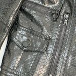 Alice + Olivia Lamb Leather Python Moto Jacket Black Asymmetrical Zip Pockets M Photo 14