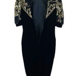 Jessica McClintock Vintage Black Velvet Gold Sequin Puffy Half Sleeves Dress Photo 10