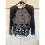 Democracy Black Lace Trim Long Sleeve Knit Top Women's Size M boho chic fairy Photo 4