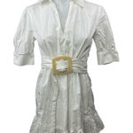 ZARA  White Belted Embroidered Eyelet Short Sleeve Mini A-Line Shirt Dress Size S Photo 0