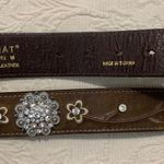Ariat Brown Floral Rhinestone Genuine Leather Silver Buckle Western Concho Belt Photo 1