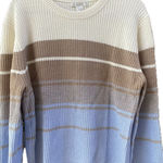 Design History  ivory cream colorblock taupe blue stripe tan crewneck sweater Photo 0