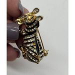 Cool Vintage 1.5” Zebra Shoulder Brooch Gold Black Enamel & Rhinestones Pin Photo 2