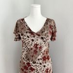 Dress Barn Vintage Brown Red Floral Bias Cut Silk Midi Dress Asymmetrical L Photo 1