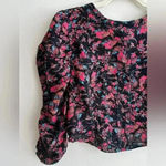 Free People Monica Top, Floral Open Back Puff Sleeve Cinched Waist Blouse Med Photo 5