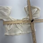 ZARA Crop Top Womens Medium White Ribbed Puff Sleeve Knit Tie Neck Cropped Photo 3
