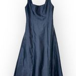 Alfred Sung  Maxi Gown Women's 14R Navy Blue Square Neck Satin A-Line Sleeveless Photo 2