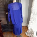 Casadei Vtg 80s Blue Draped DECO Beaded FLAPPER Dynasty Party‎ Gatsby Cocktail Dress 14 Photo 2