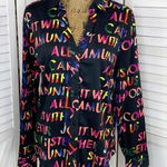 New York & Co. Sisterhood Community Graphic Print Shirt Black Neon Large Photo 0