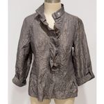 Chico's Jolene Crinkle Metallic Ruffle Collar Button Up Jacket Size 1 (Medium) Photo 1
