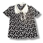 Moon Top Rabbit Print Blouse Black White Exaggerated Peter Pan Collar Bow Tie Photo 0