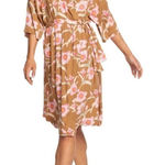 Roxy NWT  Privy Places Kimono Wrap Dress‎ Brown S Photo 0