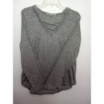 Absolutely Famous  XL Hooded‎ Long Sleeve Top Gray V-neckline Criss-cross Photo 2