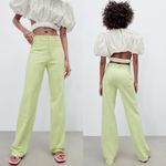 ZARA  GINGHAM STRAIGHT LEG PANTS GREEN SIZE S NEW Photo 1