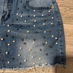 Authurna Denim Blue Pearled Mini Distressed Summer Skirt 5 Photo 4