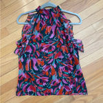 Milly  Sleeveless Halter Blouse with Tie Neck - Vibrant Floral Pattern Photo 7