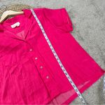 Anthropologie by  Classic Surf Satin Shortsleeve Button Down Shirt in Hot Pink M Photo 14