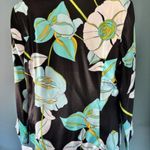 Russell Scott Silk Jacket 10 Black White Floral Open Front Collared Statement Blue Photo 2