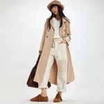 Free People  FP One Longline Waffle Knit Landon Jacket Trench Coat in Sand XL NWT Photo 13