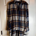Free People  Plaid Flannel High‎ Low Top with Pleated Back Size XS Boho Flowy Photo 3