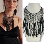 Free People  Cranston Bohemian Western Grunge Bib Leather Fringe Necklace - NEW Photo 1