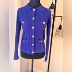 Ann Taylor BLUE RIBBED COLLARED POCKET CASUAL CHUNKY COZY SWEATER SZ SMALL Photo 5