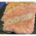 Chenille Style Faux Fur Scarf With Lace Pearl Detail Romance‎ NEW Dusty Rose #2 Pink Photo 4