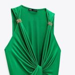ZARA NEW‎  BEADED KNOTTED DRESS GREEN KNOTTED V NECK Photo 7