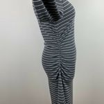 Ann Taylor ‎ Sheath Dress S Gray White Stripe Ruched Waist Long Sleeve Over Knee Photo 4