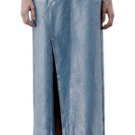 ZARA NEW MIDI ASYMMETRIC DENIM METALLIC COATED SKIRT BLUE SILVER Size Small Photo 0