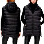 ZARA Black Packable Water Repellent Hooded Longline Puffer Vest Small Photo 1