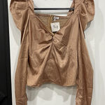 TCEC NWT  Puff Sleeve Smocked Longsleeve Blouse Metallic Brown Size Medium Photo 0