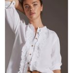 Pilcro  Anthropologie White Linen Ruffled Placket Shirt Size Medium Photo 1