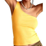 Anthropologie  Shirt Women Extra Small Yellow‎ Ribbed Knit One Shoulder Tank Top Photo 0