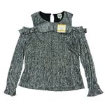 Anne Klein NEW  Size S Metallic Black & Silver Cold-Shoulder Top Sleeve Ruffle Photo 5