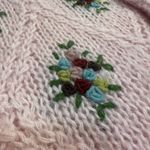 Vintage Mohair Medium Pink Floral Embroidered Wool Oversized Sweater Coquette Photo 3