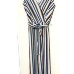 Maurice's Jumpsuit sleeveless Womens S gray navy green stripe v-neck crepe belted Photo 0
