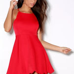 Lulus  Red Play On Curved Scalloped High Neck Lace Back Mini Dress Party Size S Photo 0