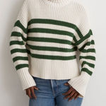 Madewell Wide Rib Turtleneck Sweater Varsity Green Stripe XL Fall Winter Warm Photo 0