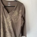 st. john's bay  Shirt Large Brown Paisley 3/4 Sleeve Tunic‎ Pullover Top Peasant Photo 1