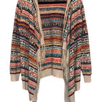 Boho Aztec Print Tribal Open Front Cardigan Waterfall Drape Sweater Orange Size M Photo 0
