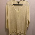 Eileen Fisher  Yellow 3/4 Sleeve Slub Knit V-Neck Linen/Cotton Blend Sweater Photo 2