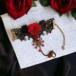 Vintage‎ Style Red Rose Design Bracelet Ring Integrated Gothic Mitten Bracelet Black Photo 2